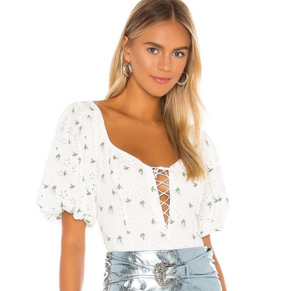 For Love And Lemons Tops - For love and lemons wild cherry bodysuit blue size XL NWT‎